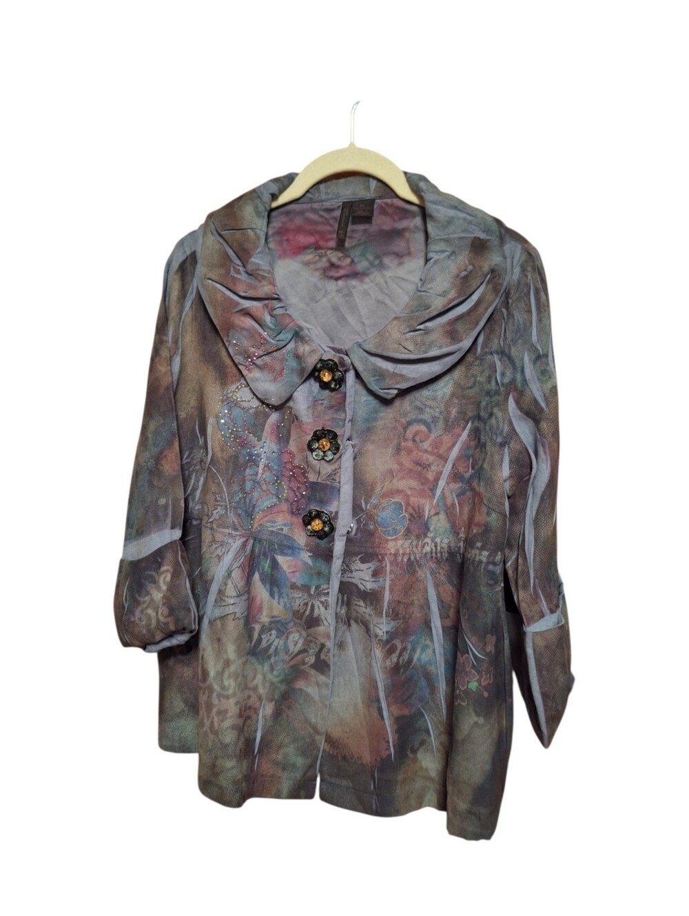 Ladies Petite Large Sueded Whimsigoth Lavender Snap Button Blouse Floral Fairy